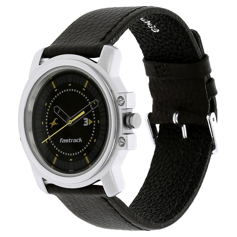 Fastrack Quartz Analog Black Dial Leather Strap Watch for Guys