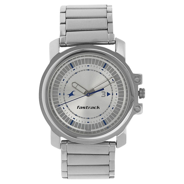 Fastrack Quartz Analog Silver Dial Stainless Steel Strap Watch for Guys