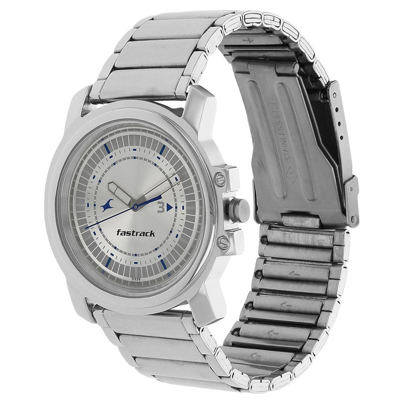 Fastrack Quartz Analog Silver Dial Stainless Steel Strap Watch for Guys