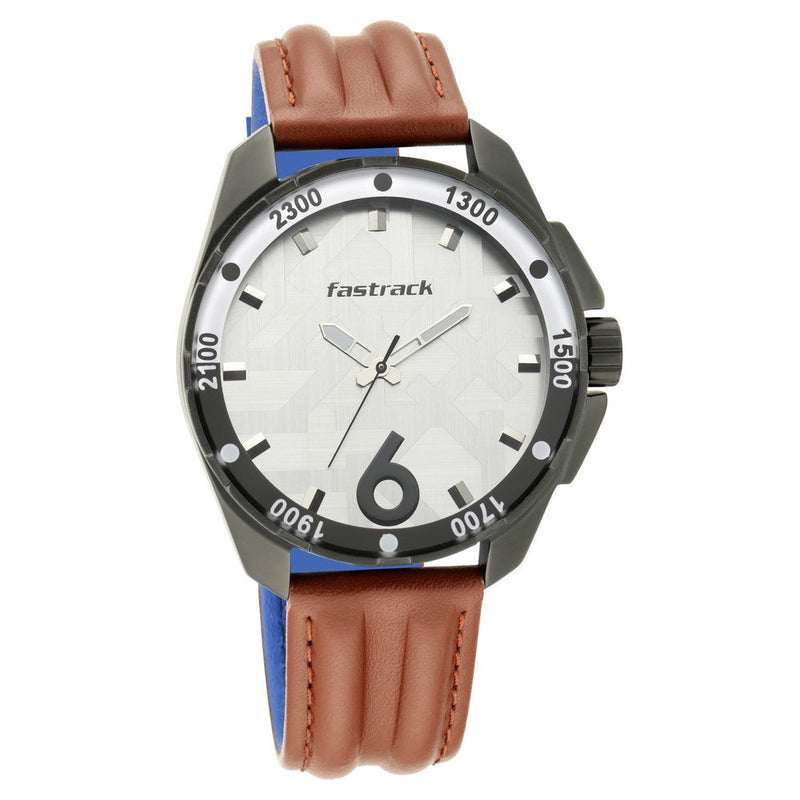 Fastrack Hitlist Quartz Analog with Day and Date White Dial Leather Strap Watch for Guys