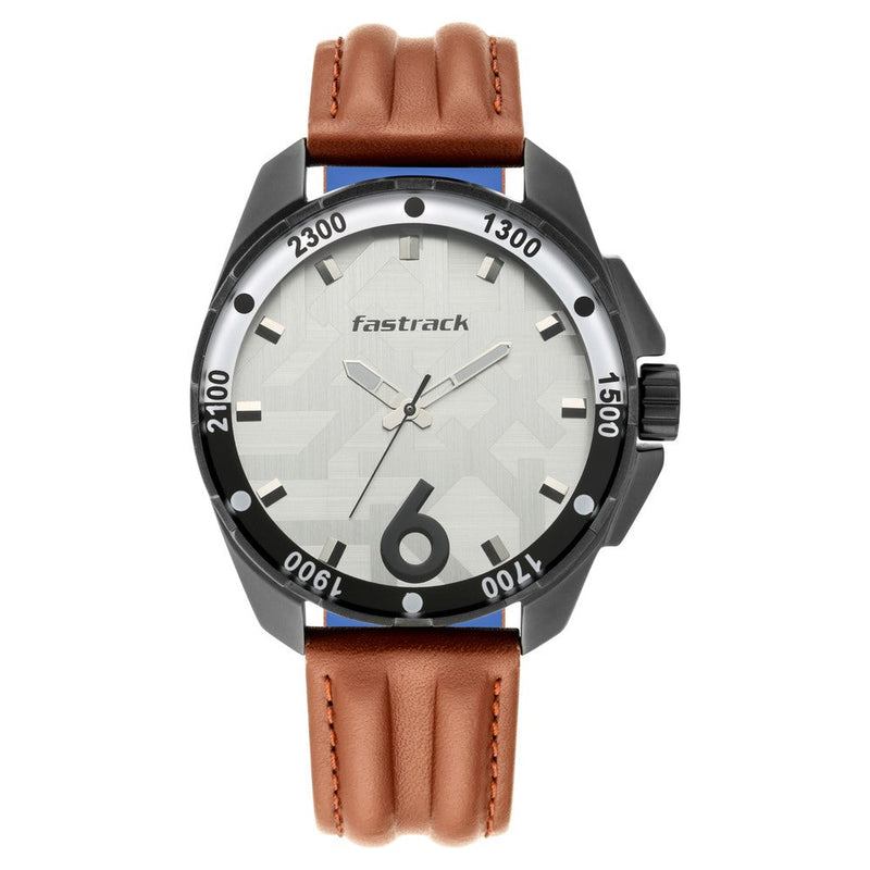 Fastrack Hitlist Quartz Analog with Day and Date White Dial Leather Strap Watch for Guys