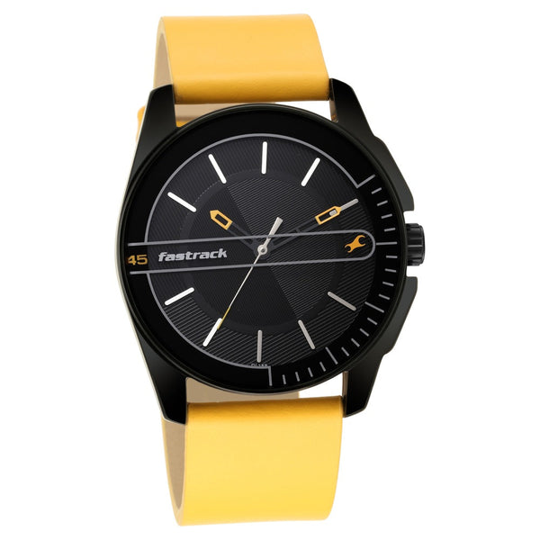 Fastrack Wear Your Look Quartz Analog Black Dial Leather Strap Watch for Guys