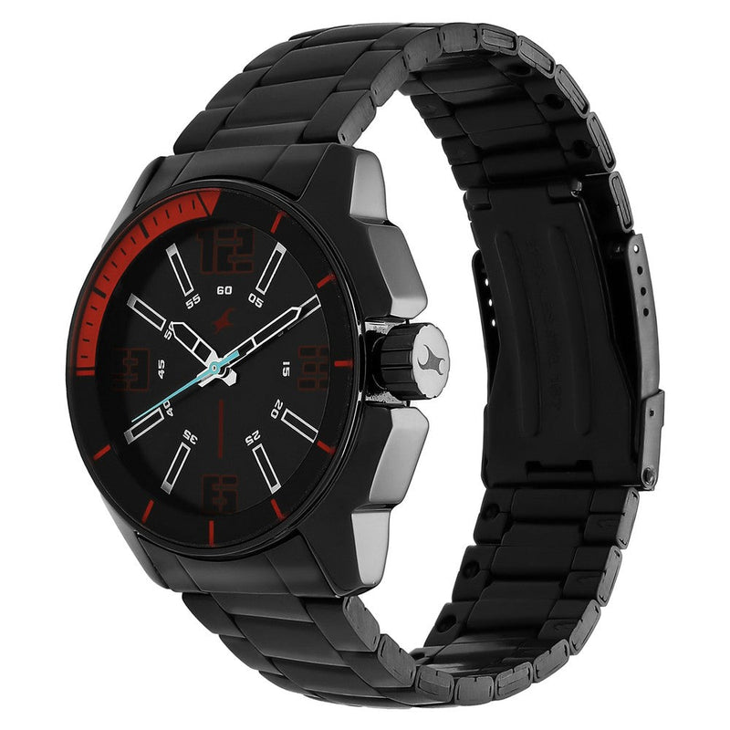 Fastrack Hitlist Quartz Analog Black Dial Stainless Steel Strap Watch for Guys