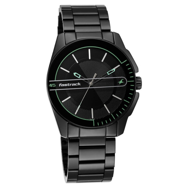 Fastrack Wear Your Look Quartz Analog Black Dial Metal Strap Watch for Guys