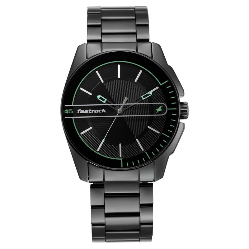 Fastrack Wear Your Look Quartz Analog Black Dial Metal Strap Watch for Guys