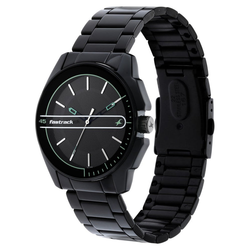 Fastrack Wear Your Look Quartz Analog Black Dial Metal Strap Watch for Guys