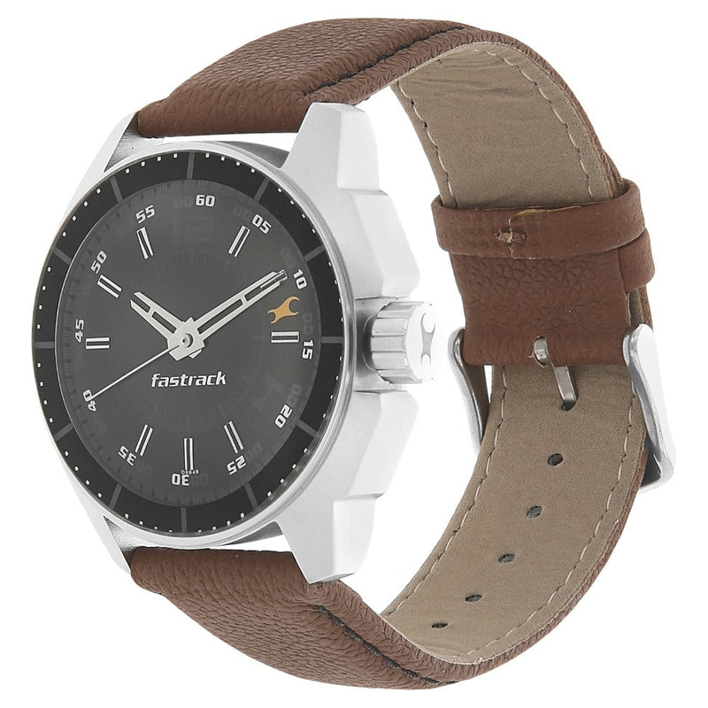 Fastrack Quartz Analog Black Dial Leather Strap Watch for Guys