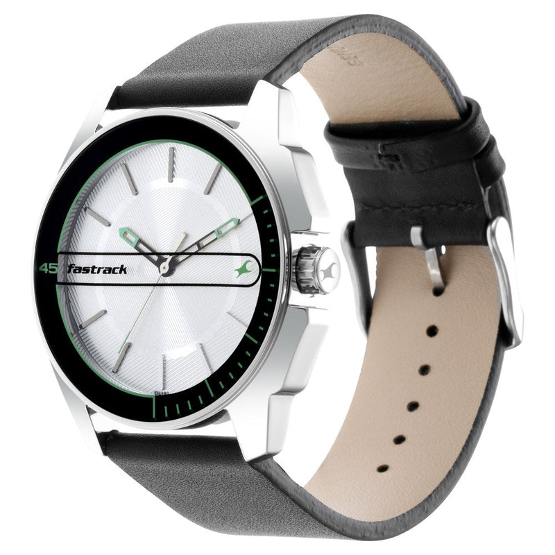 Fastrack Wear Your Look Quartz Analog Silver Dial Leather Strap Watch for Guys