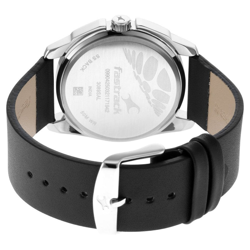 Fastrack Wear Your Look Quartz Analog Silver Dial Leather Strap Watch for Guys