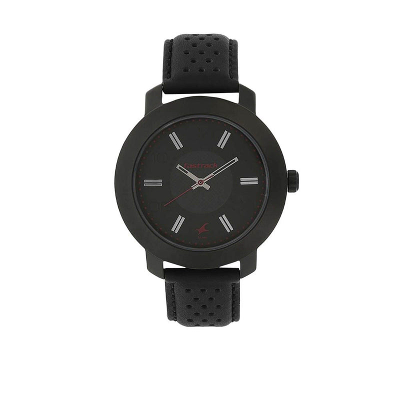 Fastrack Quartz Analog Black Dial Leather Strap Watch for Guys