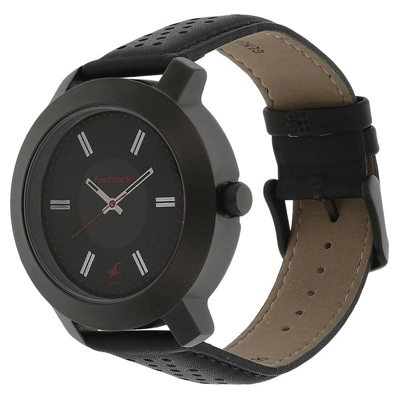 Fastrack Quartz Analog Black Dial Leather Strap Watch for Guys