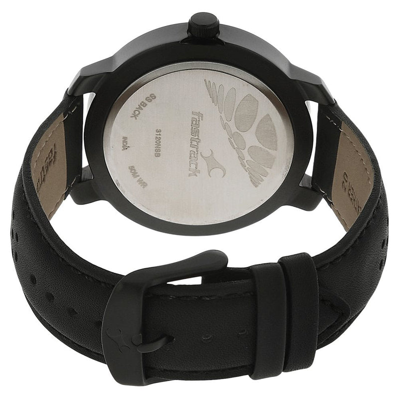 Fastrack Quartz Analog Black Dial Leather Strap Watch for Guys