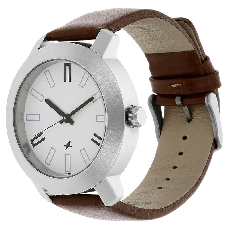 Fastrack Quartz Analog White Dial Leather Strap Watch for Guys