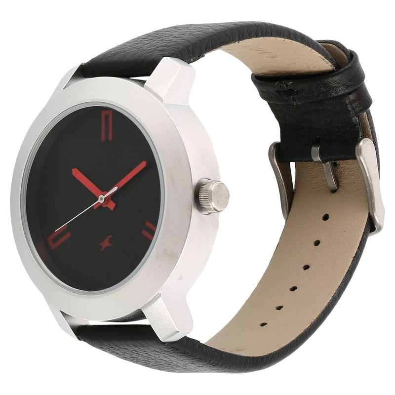 Fastrack Quartz Analog Black Dial Leather Strap Watch for Guys