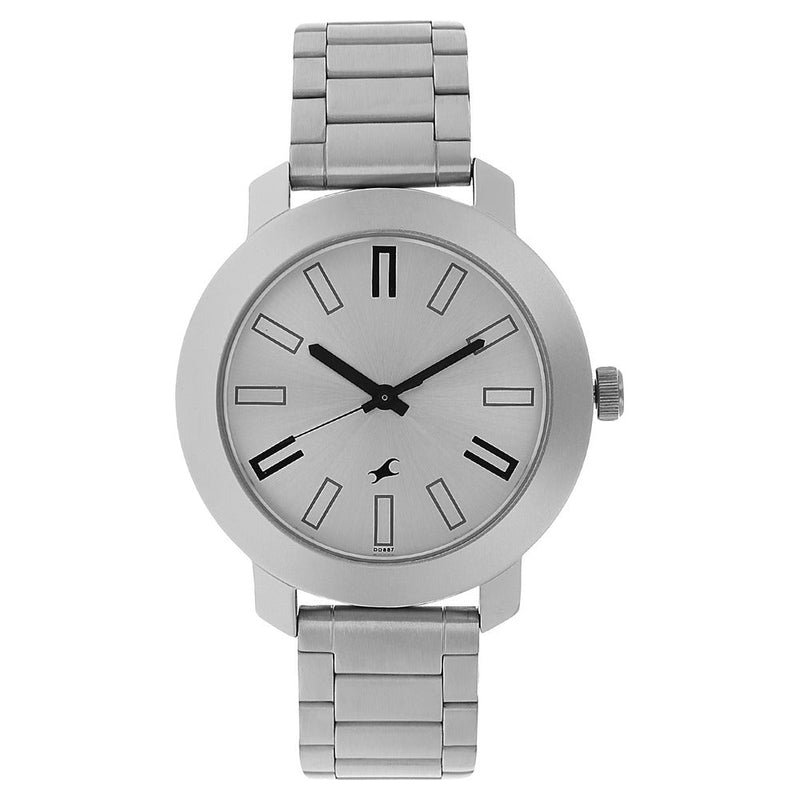 Fastrack Quartz Analog Silver Dial Stainless Steel Strap Watch for Guys