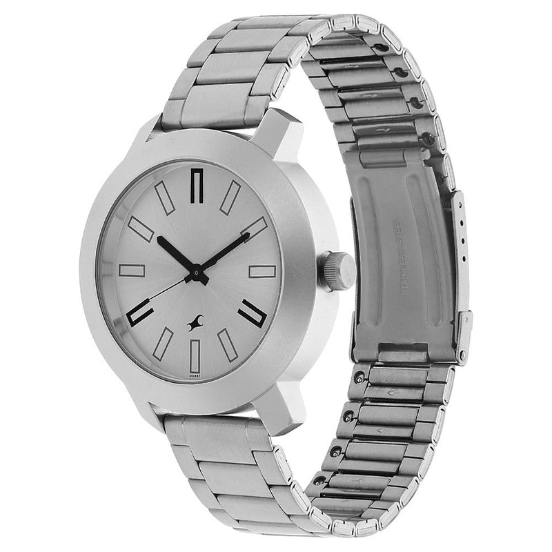 Fastrack Quartz Analog Silver Dial Stainless Steel Strap Watch for Guys