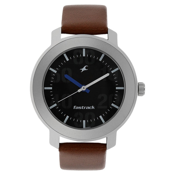 Fastrack Quartz Analog Black Dial Leather Strap Watch for Guys