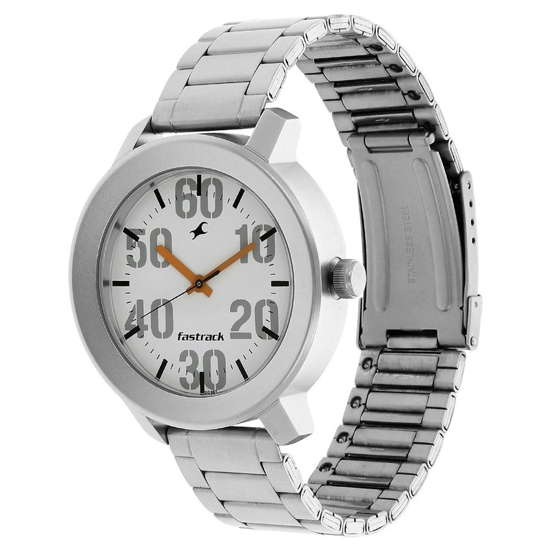 Fastrack Quartz Analog White Dial Stainless Steel Strap Watch for Guys