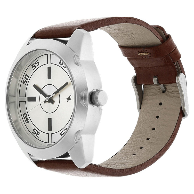 Fastrack Quartz Analog Silver Dial Leather Strap Watch for Guys