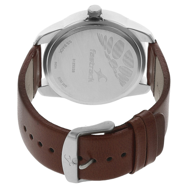 Fastrack Quartz Analog Silver Dial Leather Strap Watch for Guys