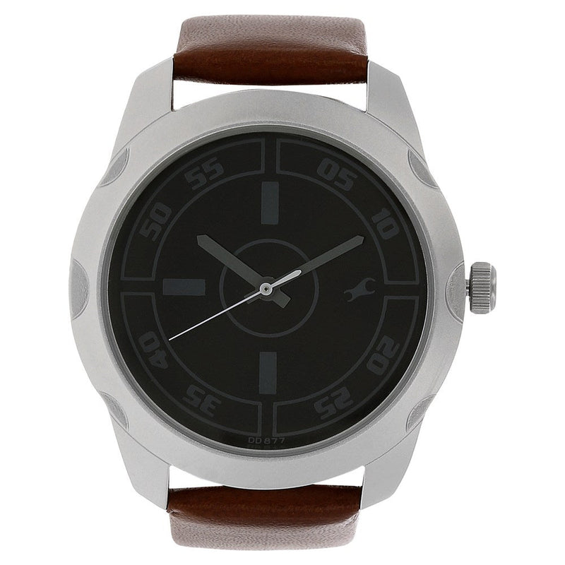 Fastrack Quartz Analog Black Dial Leather Strap Watch for Guys