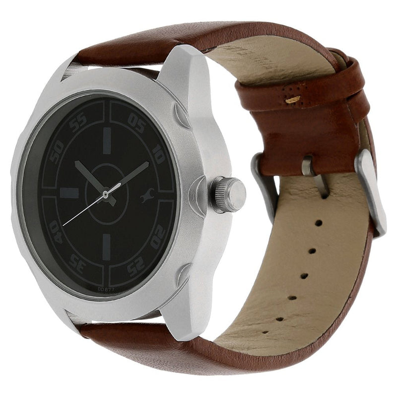 Fastrack Quartz Analog Black Dial Leather Strap Watch for Guys