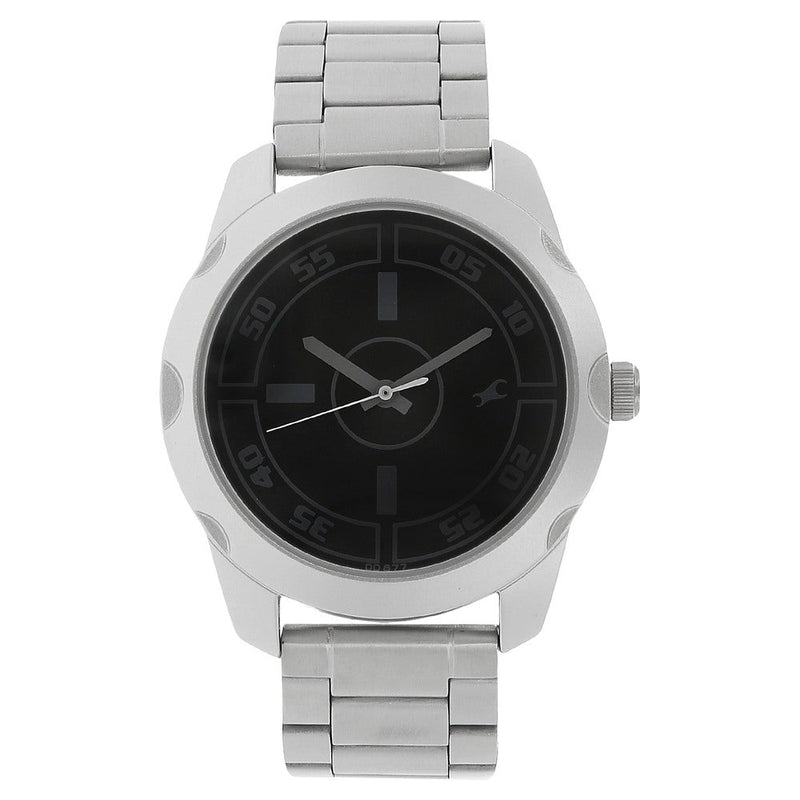 Fastrack Quartz Analog Black Dial Stainless Steel Strap Watch for Guys