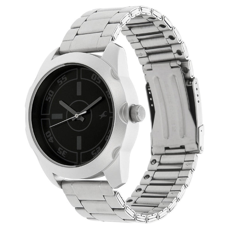 Fastrack Quartz Analog Black Dial Stainless Steel Strap Watch for Guys