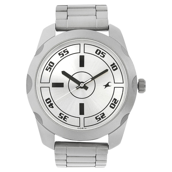 Fastrack Quartz Analog Silver Dial Stainless Steel Strap Watch for Guys