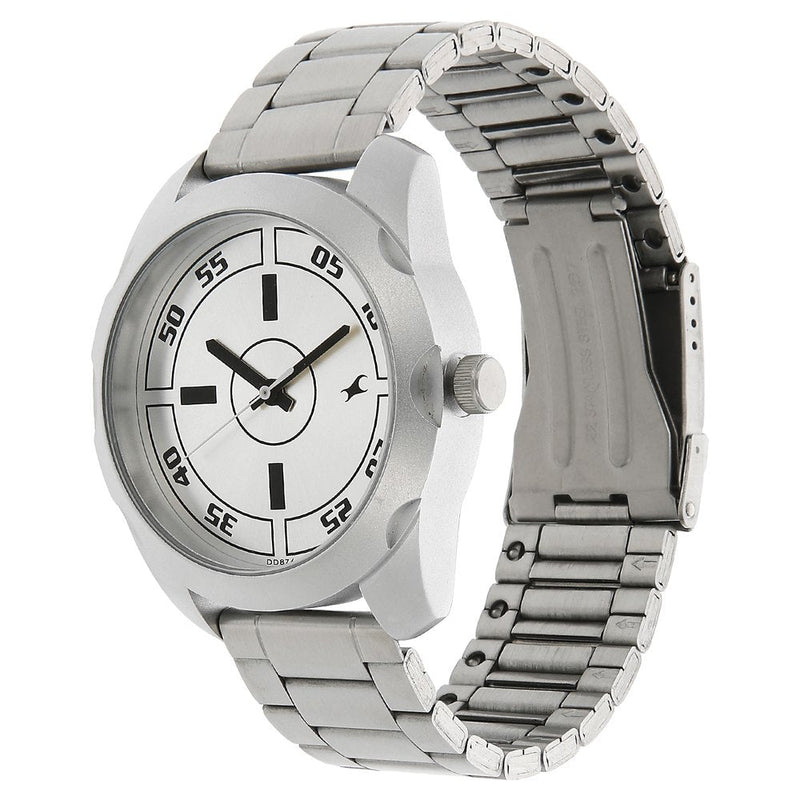 Fastrack Quartz Analog Silver Dial Stainless Steel Strap Watch for Guys