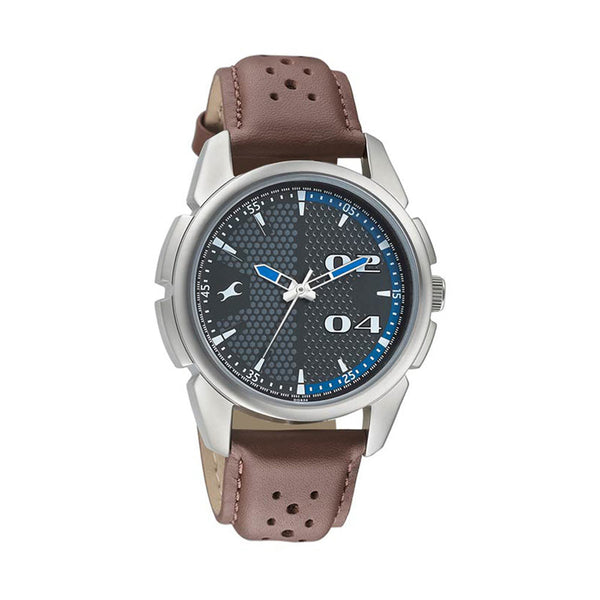 Fastrack Loopholes Quartz Analog Grey Dial Leather Strap Watch for Guys