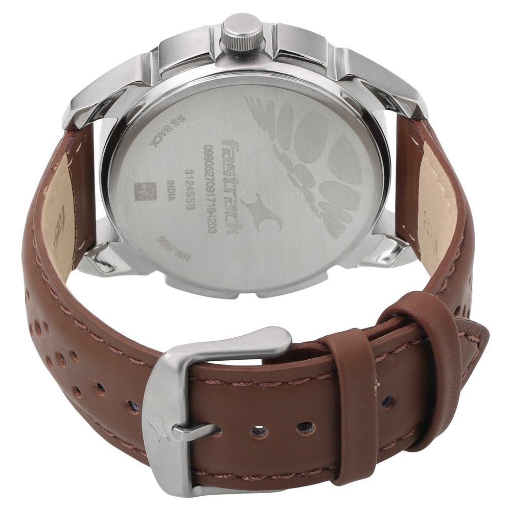 Fastrack Loopholes Quartz Analog Grey Dial Leather Strap Watch for Guy