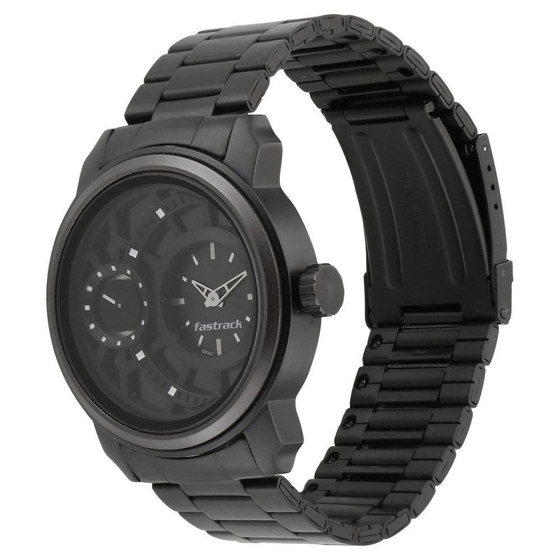 Fastrack Quartz Analog Black Dial Stainless Steel Strap Watch for Guys