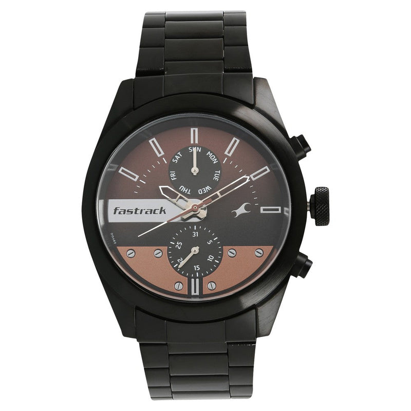 Fastrack All Nighters Quartz Multifunction Brown Dial Metal Strap Watc