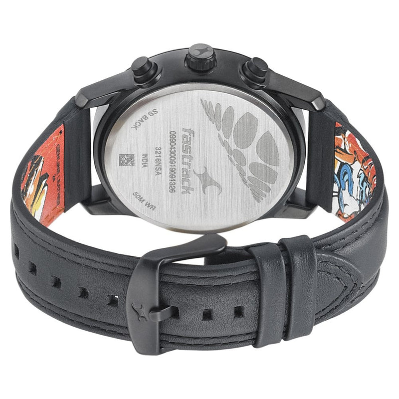 Fastrack Go Skate Quartz Multifunction Black Dial Leather Strap Watch for Guys