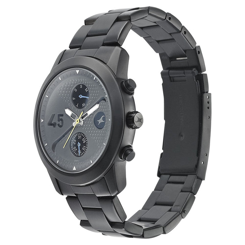 Fastrack Go Skate Quartz Multifunction Black Dial Stainless Steel Strap Watch for Guys