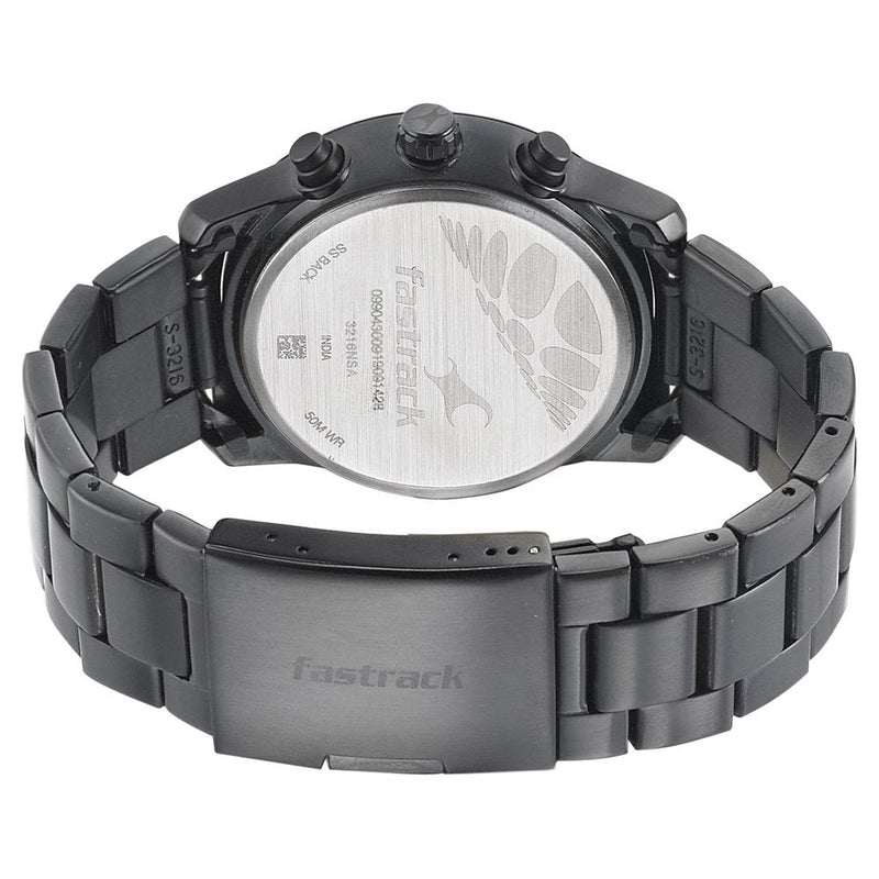 Fastrack Go Skate Quartz Multifunction Black Dial Stainless Steel Strap Watch for Guys