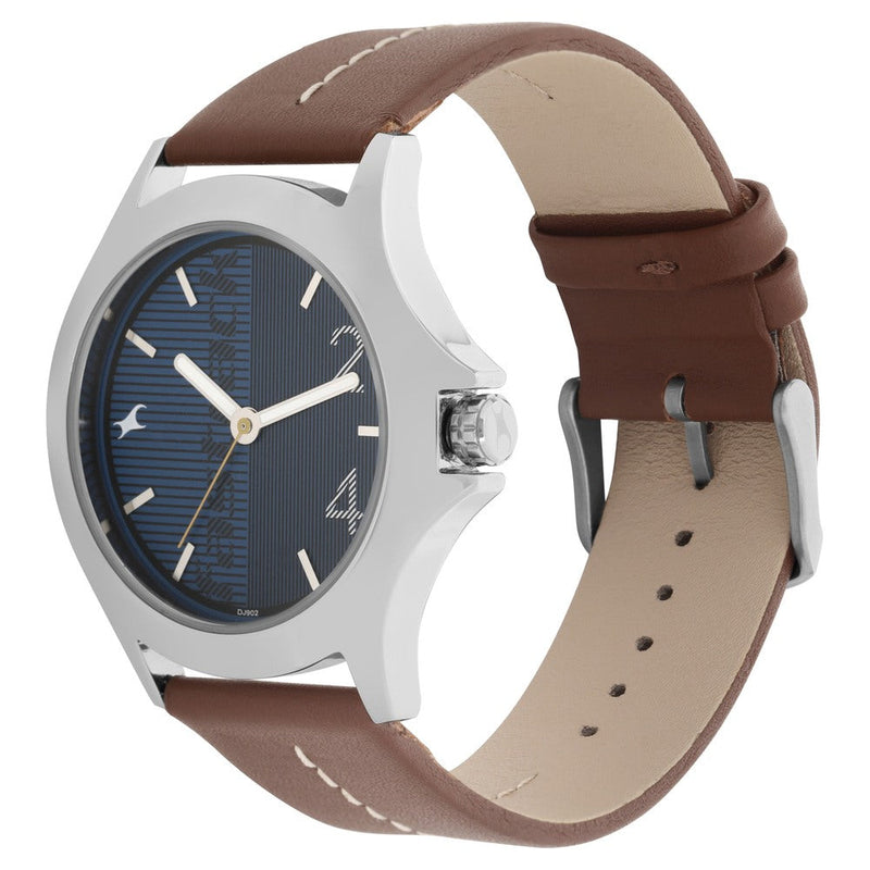 Fastrack Quartz Analog Blue Dial Leather Strap Watch for Guys