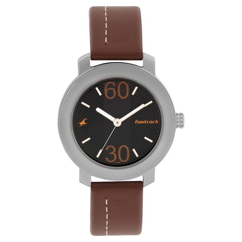 Fastrack Quartz Analog Grey Dial Leather Strap Watch for Guys