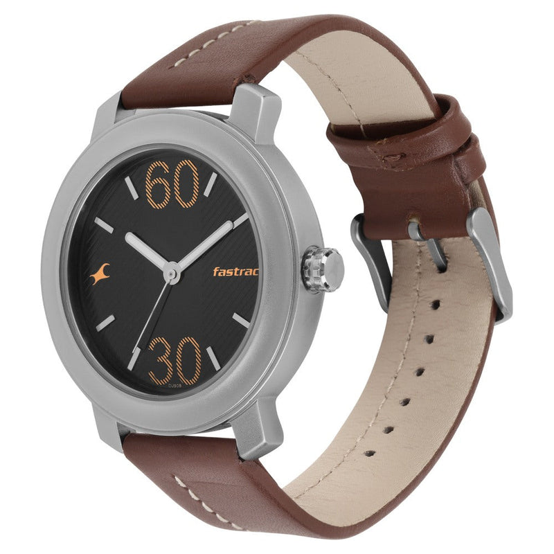 Fastrack Quartz Analog Grey Dial Leather Strap Watch for Guys