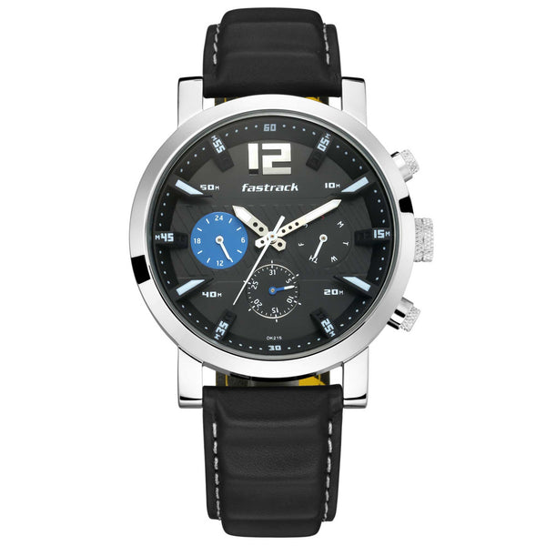 Fastrack Fastfit Quartz Multifunction Black Dial Leather Strap Watch for Guys