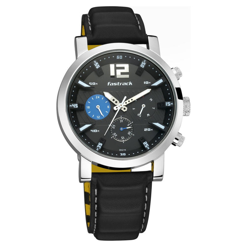 Fastrack Fastfit Quartz Multifunction Black Dial Leather Strap Watch for Guys