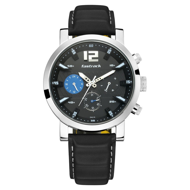 Fastrack Fastfit Quartz Multifunction Black Dial Leather Strap Watch for Guys