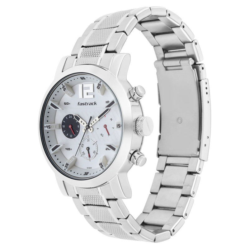 Fastrack Fastfit Quartz Multifunction White Dial Stainless Steel Strap Watch for Guys