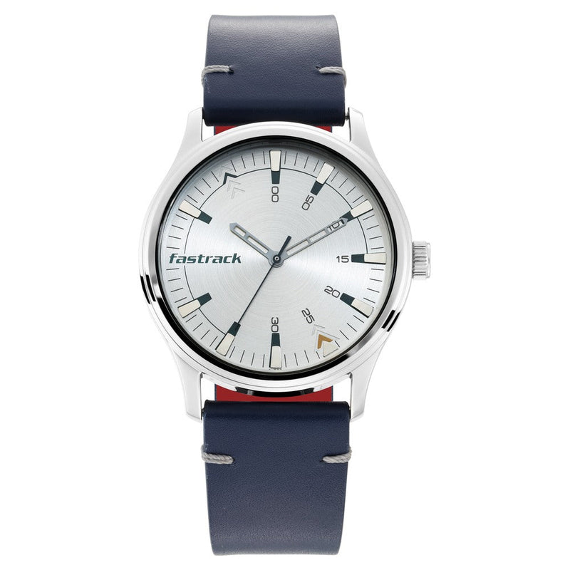 Fastrack I Love Me Quartz Analog Silver Dial Leather Strap Watch for Guys