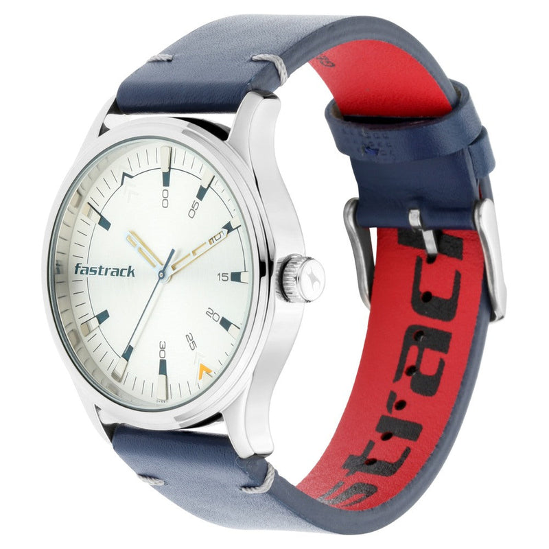 Fastrack I Love Me Quartz Analog Silver Dial Leather Strap Watch for Guys