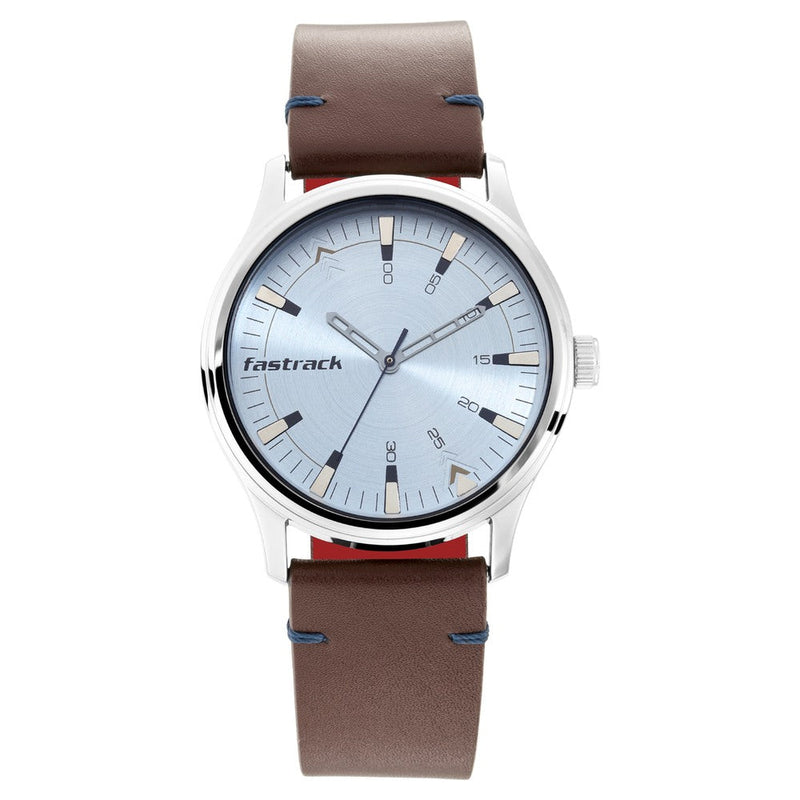 Fastrack I Love Me Quartz Analog Blue Dial Leather Strap Watch for Guys