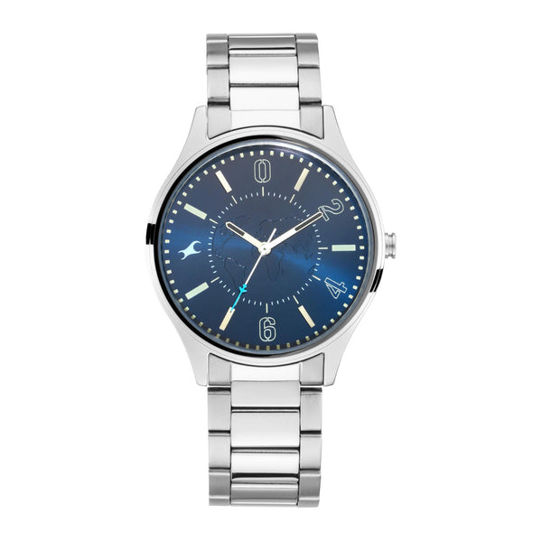 Fastrack Tripster Quartz Analog Blue Dial Stainless Steel Strap Watch for Guys