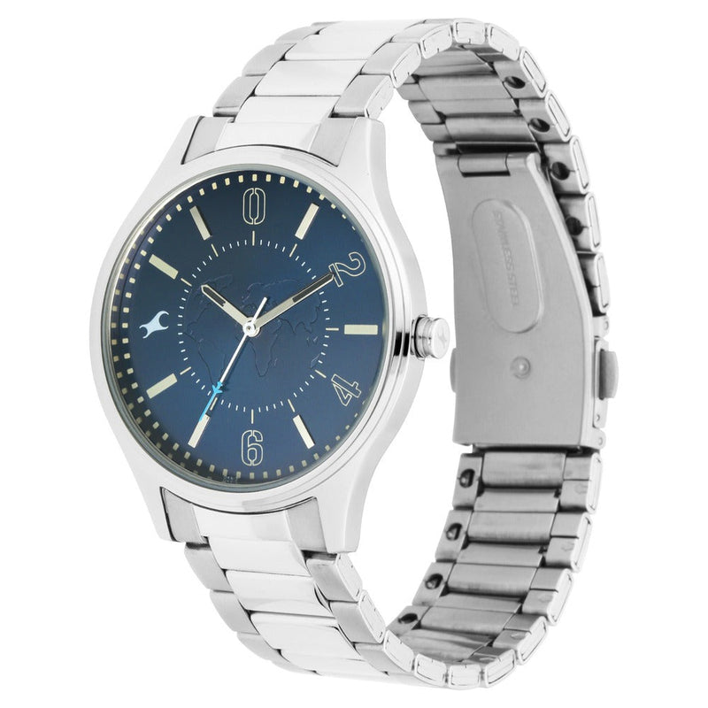 Fastrack Tripster Quartz Analog Blue Dial Stainless Steel Strap Watch for Guys