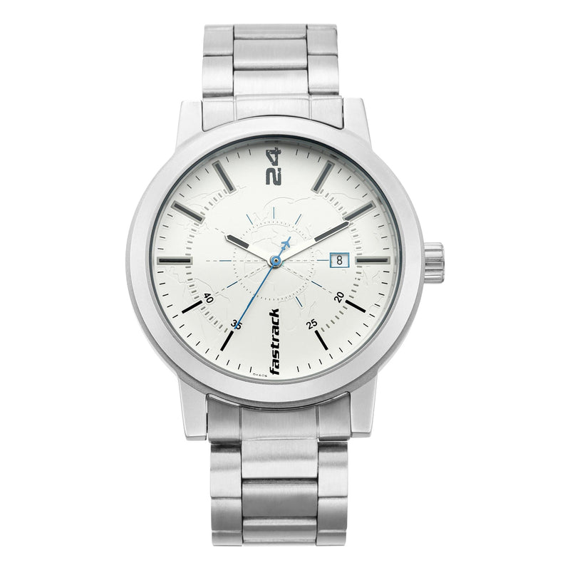 Fastrack Tripster Quartz Analog with Date White Dial Stainless Steel Strap Watch for Guys